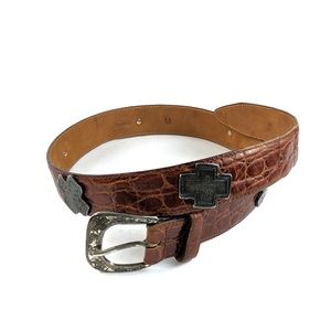 Harold's Two Tone Leather Belt Crocodile Brown Med